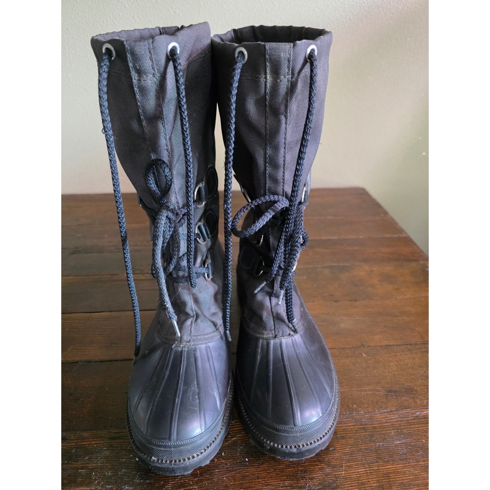 Vintage Kamik Snow Boots Women Size 8 Black Canvas Rubber Duck Boots Tall Canada